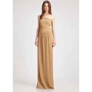 BCBG MAXI DRESS GOLD METALLIC SWEATER KNIT HALTER